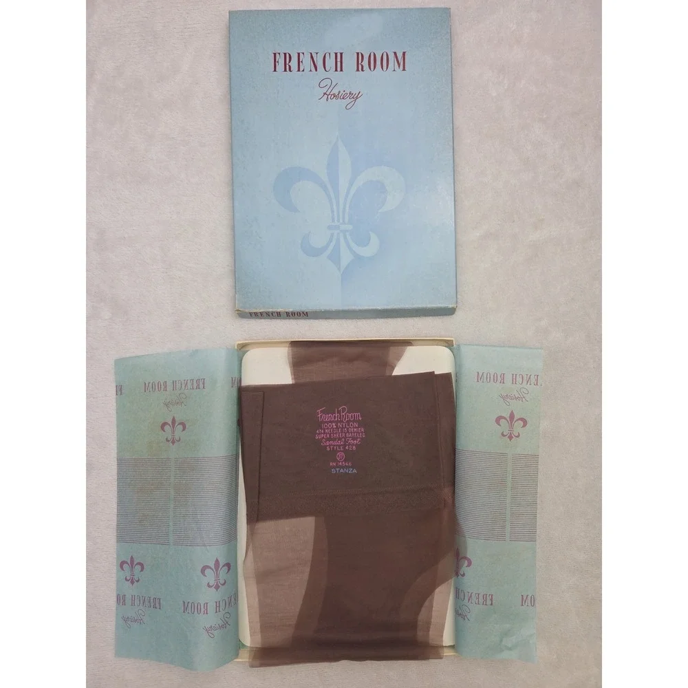 Vtg French Room Super Sheer Sandal Foot STANZA Garter Nylon Stockings Size 9 M